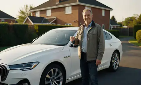 Car delivered to a driveway in Airdrie, North Lanarkshire, United Kingdom