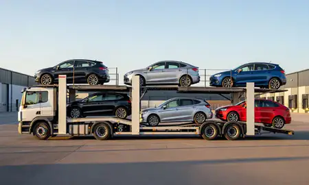 Car transporter parked in an industrial area of Cumbernauld, North Lanarkshire, United Kingdom