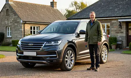 Car delivered to a driveway in North Yorkshire, United Kingdom