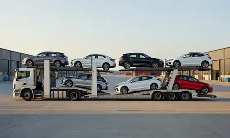 Car transporter parked in an industrial area of Middlesbrough, North Yorkshire, United Kingdom