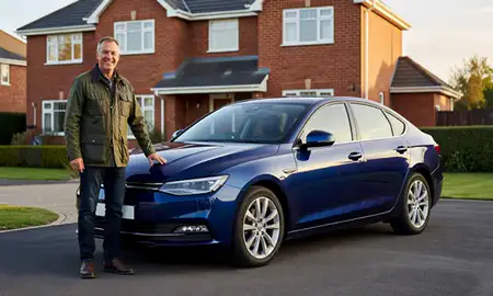 Customer with their delivered car in Redcar, North Yorkshire, United Kingdom