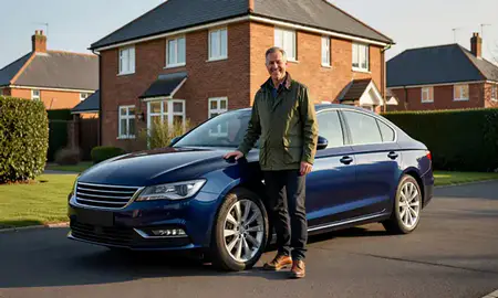 Customer with their delivered car in Scarborough, North Yorkshire, United Kingdom
