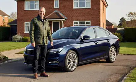 Customer with their delivered car in Kettering, Northamptonshire, United Kingdom