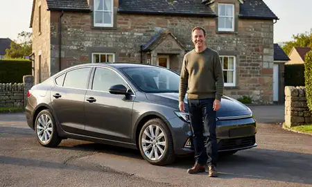 Customer with their delivered car in Northumberland, United Kingdom