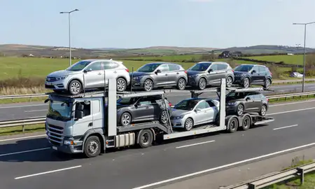 Multi-level car carrier on the motorway to Nottinghamshire, United Kingdom
