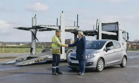 Vehicle owner beside their delivered car in Nottinghamshire, United Kingdom