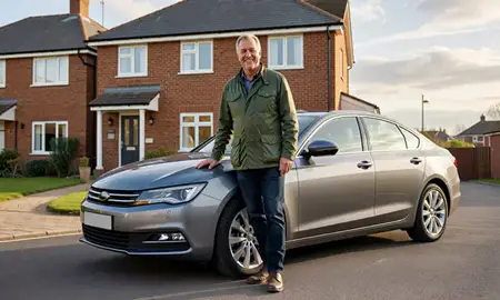 Customer with their delivered car in Arnold, Nottinghamshire, United Kingdom