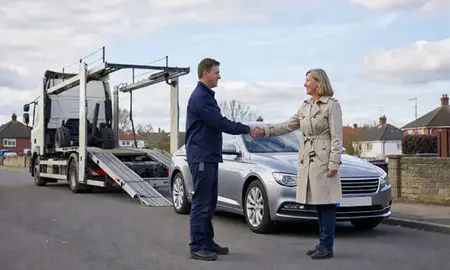 Vehicle owner beside their delivered car in Carlton, Nottinghamshire, United Kingdom
