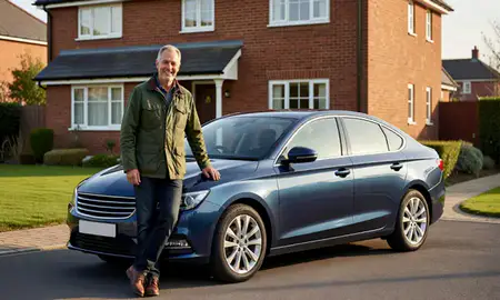 Customer with their delivered car in Mansfield, Nottinghamshire, United Kingdom