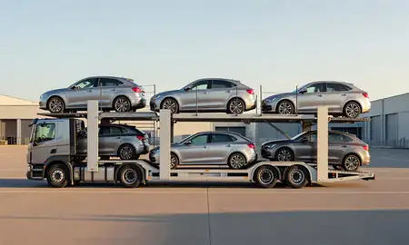 Car transporter parked in an industrial area of Nottingham, Nottinghamshire, United Kingdom