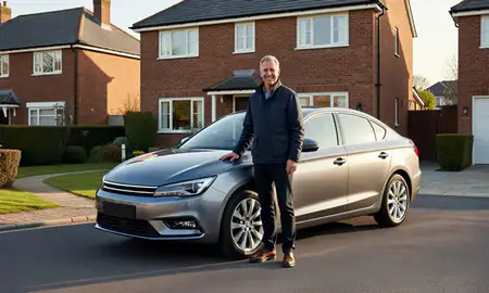 Customer with their delivered car in West Bridgford, Nottinghamshire, United Kingdom