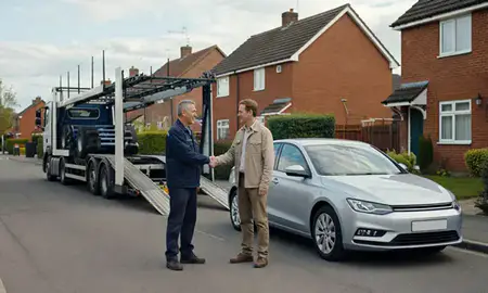 Vehicle owner beside their delivered car in West Bridgford, Nottinghamshire, United Kingdom