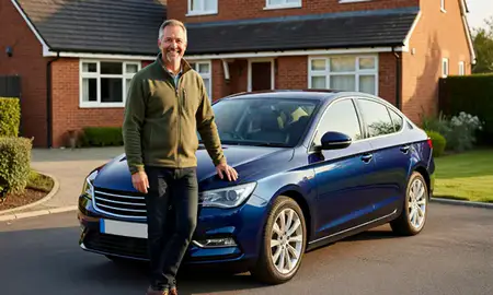 Customer with their delivered car in Worksop, Nottinghamshire, United Kingdom