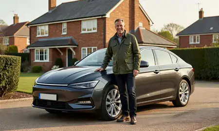 Customer with their delivered car in Banbury, Oxfordshire, United Kingdom