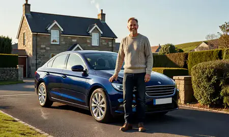 Customer with their delivered car in Perth and Kinross, United Kingdom