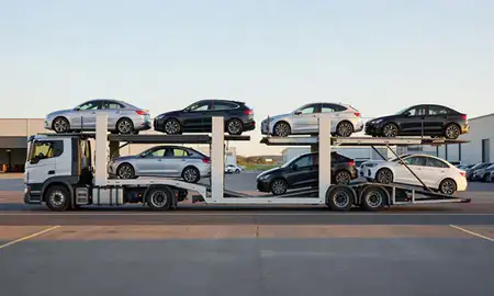 Car transporter parked in an industrial area of Perth and Kinross, United Kingdom