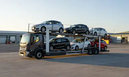 Car transporter loaded with vehicles in Perth and Kinross, United Kingdom