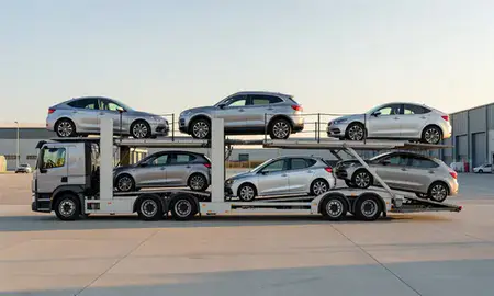 Car transporter parked in an industrial area of Renfrewshire, United Kingdom