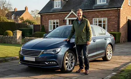Customer with their delivered car in Shropshire, United Kingdom