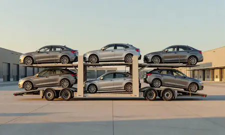 Car transporter parked in an industrial area of Shropshire, United Kingdom