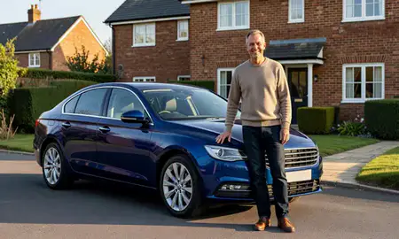 Customer with their delivered car in Shrewsbury, Shropshire, United Kingdom