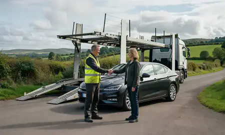 Vehicle owner beside their delivered car in Somerset, United Kingdom