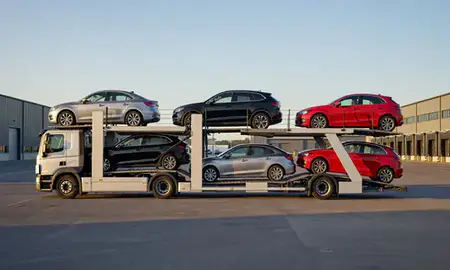 Car transporter parked in an industrial area of Bath, Somerset, United Kingdom