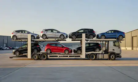 Car transporter parked in an industrial area of Bridgwater, Somerset, United Kingdom