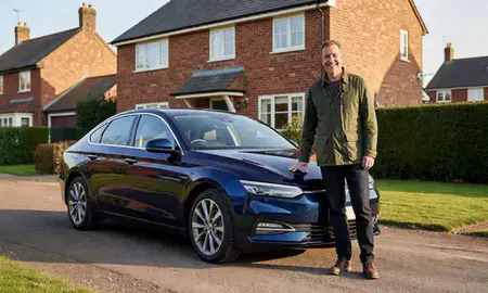 Customer with their delivered car in Taunton, Somerset, United Kingdom