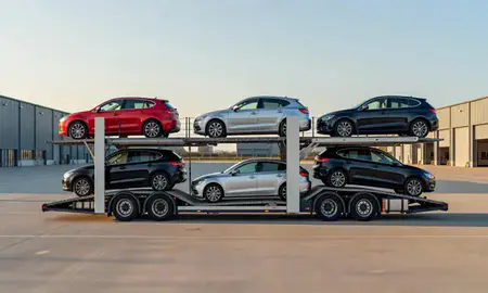 Car transporter parked in an industrial area of Weston-super-Mare, Somerset, United Kingdom