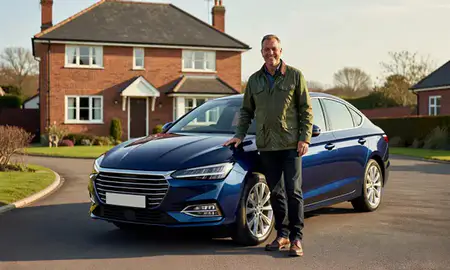 Customer with their delivered car in Yeovil, Somerset, United Kingdom