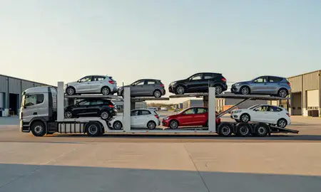 Car transporter parked in an industrial area of South Ayrshire, United Kingdom