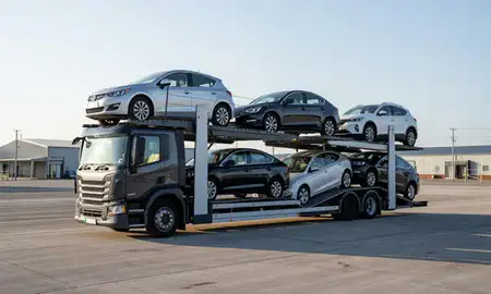 Car transporter loaded with vehicles in South Ayrshire, United Kingdom