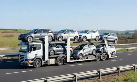 Multi-level car carrier on the motorway to Ayr, South Ayrshire, United Kingdom