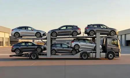Car transporter parked in an industrial area of Ayr, South Ayrshire, United Kingdom