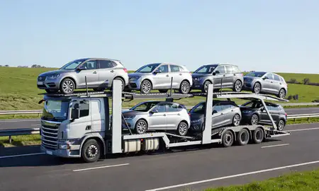 Multi-level car carrier on the motorway to South Glamorgan, United Kingdom