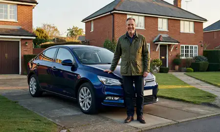 Customer with their delivered car in Barry, South Glamorgan, United Kingdom