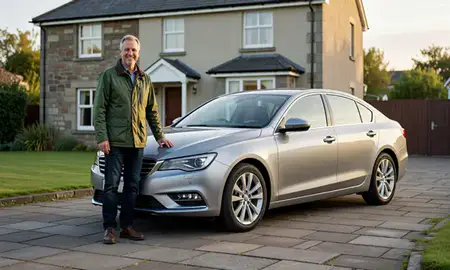 Customer with their delivered car in South Lanarkshire, United Kingdom