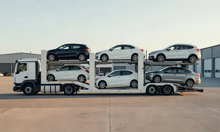 Car transporter parked in an industrial area of South Lanarkshire, United Kingdom
