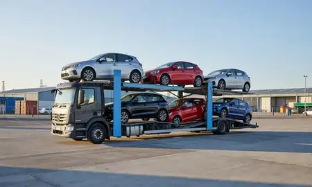 Car transporter loaded with vehicles in South Lanarkshire, United Kingdom