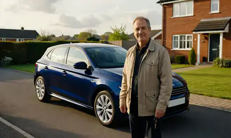 Car delivered to a driveway in East Kilbride, South Lanarkshire, United Kingdom