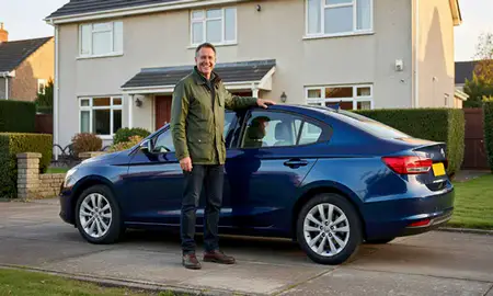 Customer with their delivered car in Hamilton, South Lanarkshire, United Kingdom