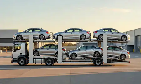 Car transporter parked in an industrial area of Hamilton, South Lanarkshire, United Kingdom