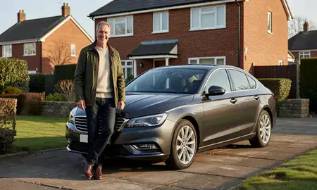 Customer with their delivered car in South Yorkshire, United Kingdom