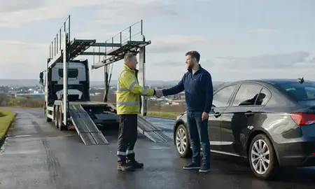 Vehicle owner beside their delivered car in South Yorkshire, United Kingdom