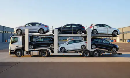 Car transporter parked in an industrial area of Barnsley, South Yorkshire, United Kingdom
