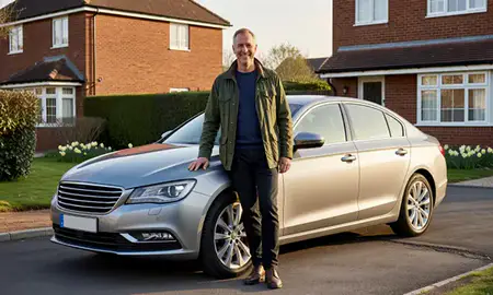 Customer with their delivered car in Doncaster, South Yorkshire, United Kingdom