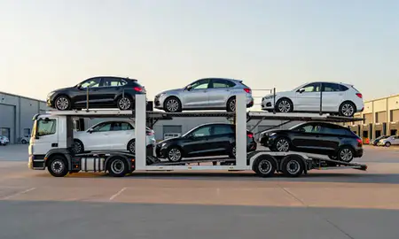 Car transporter parked in an industrial area of Doncaster, South Yorkshire, United Kingdom