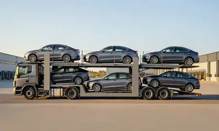 Car transporter parked in an industrial area of Wath-upon-Dearne, South Yorkshire, United Kingdom