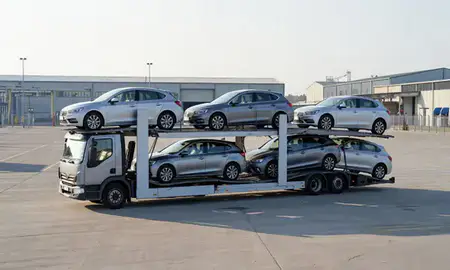 Car transporter loaded with vehicles in Wath-upon-Dearne, South Yorkshire, United Kingdom